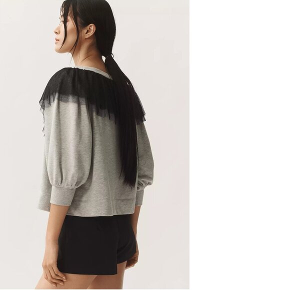 NEW By Anthropologie Maeve V-Neck Bow Sweatshirt size S gray color nwt - Picture 2 of 7